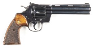 COLT PYTHON C/F REVOLVER: 357 Mag; 6 shot fluted cylinder; 153mm (6") barrel with ventilated rib; exc bore; standard sights, barrel address, Cal markings & Rampant Colt Trademark to lhs of frame; sharp profiles, clear address & markings; retaining 98% ori