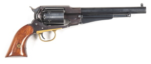 A.S.M. MODEL 1858 REMINGTON PERCUSSION REVOLVER: 44ML; 6 shot non fluted cylinder; 203mm (8") octagonal barrel; g. bore; standard sights; retaining 98% original blue finish with a faint drag mark to the cylinder; brass t/guard & iron grip frame; vg walnut