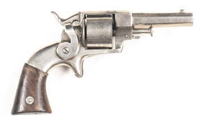 ALLEN & WHEELOCK SIDE HAMMER REVOLVER: 32 R/F Cal; 6 shot non fluted cylinder; 76mm (3") octagonal barrel; fair bore; standard sights; plain frame with spur trigger; g. profiles; retaining 80% original nickel finish; g. walnut grips; gwo & cond. #302 Cir