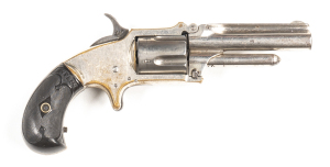 MARLIN MODEL 1875 R/F REVOLVER: 22 R/F; 5 shot fluted cylinder; 76MM (3") barrel; standard sights, barrel address & markings; fair bore; plain frame with spur trigger; retaining 80% original nickel finish; vg hard rubber grips; gwo & cond. #8054 Circa 187