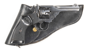WEBLEY & SCOTT MKIV C/F REVOLVER: 38 S&W; 6 shot fluted cylinder; 102mm (4") barrel; vg bore; standard sights & markings; sharp profiles & clear markings; retaining 95% original blue finish with most losses to the cylinder; vg vulcanite Webley grips with 