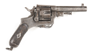 ITALIAN GLISENTI MODEL 1889 SERVICE REVOLVER: with a folding trigger, no guard; 10.4 Cal; 6 shot fluted cylinder; 114mm (4½") octagonal barrel; lug marked MDA GA CASTEL BRESCIA & dated 1917; g. profiles & markings; grey finish to barrel, frame & grip fram