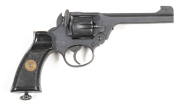 SCARCE AUSTRALIAN ALBION ENFIELD NO 2 MKI** REVOLVER: 38 Cal; 6 shot fluted cylinder; 127mm (5") barrel; vg bore; standard sight & Cal markings; rhs of frame marked ALBION NO2 MKI** & dated 1943; sharp profiles & markings; retaining 97% original war-time