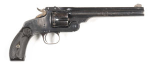 SOUTH AUSTRALIAN POLICE ISSUE SMITH & WESSON NO.3 LARGE FRAME C/F REVOLVER: 44 S&W Russian cartridge; 6 shot fluted cylinder; 178mm (7") barrel; g. bore; replaced front sight; SMITH & WESSON 2 line address & Patents to top barrel flat; sharp profiles & cl