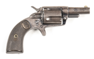 COLT NEW HOUSE C/F POCKET REVOLVER: 38 C/F; 5 shot fluted cylinder; 57mm (2¼") round barrel; standard sights & 2 line HARTFORD address to barrel; COLT NEW 38 within an etched panel to lhs of barrel; plain frame with spur trigger & marked 38 CAL; vg profil