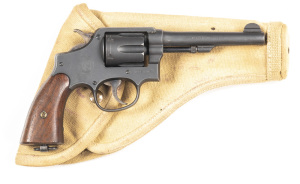 SMITH & WESSON VICTORY MODEL C/F SERVICE REVOLVER: 38 S&W; 6 shot fluted cylinder; 127mm (5") barrel; standard sights; S&W barrel address & made in USA to rhs of frame; sharp profiles & clear markings; retaining 95% original grey parkerised finish; exc wa