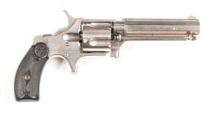 REMINGTON SMOOT NEW MODEL NO.3 REVOLVER: 38 R/F; 5 shot fluted cylinder; 92mm (3.75") octagonal barrel; std sights; one line Remington address to top of barrel; plain frame with spur trigger; retaining 97% original nickel finish; vg chequered hard rubber 