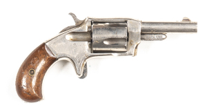 U.S. DEFENDER MOD 1862 R/F REVOLVER: 32 RF; 5 shot fluted cylinder; DEFENDER to top strap; 63mm (2.5") round barrel; fair bore; standard sights; plain frame with spur trigger; bird's head walnut grips; revolver retains 85% original nickel finish; vg grips