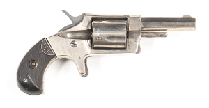 WHITNEY PREMIER R/F REVOLVER: 32 RF; 5 shot fluted cylinder; 63mm (2.5) octagonal barrel; p. bore; standard sights; PREMIER to top strap; g. profiles & clear markings; plain frame with spur trigger; retaining 85% original nickel finish; hard rubber grips 