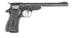 SPANISH STAR No. F TARGET S/A PISTOL: 22 Cal; 10 shot mag; 183mm (7¼") barrel; g. bore; standard sights, Star address & Cal markings to lhs of slide; retaining 75% original blue finish with most losses to grip frame; f to g Star black plastic grips; gwo &