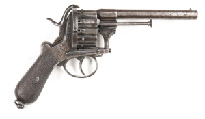 BIRMINGHAM PROOFED MEDIUM FRAME PINFIRE REVOLVER: 9MM PF; 12 shot; 153mm (6") round barrel; f. bore; standard sights; g. profiles, clear proof marks; no maker or Foreign marks of proofs; plain borderline engraved frame, t/guard & back strap; patchy grey p