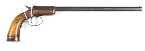 STEVENS NEW MODEL POCKET GARDEN GUN: 410 Cal; s/shot; 305mm (12") round barrel; fair bore; standard bead front sight; STEVENS address to rhs of breech & CAL markings to rhs; pistol has been totally refurbished with a full blue finish to barrel, t/guard & 