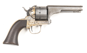 D. MOORE PATENT RIM-FIRE BELT REVOLVER: 32 RF; 7 shot non fluted cylinder; 102mm (4") octagonal barrel; f. bore; standard sights & one line D. MOORE PATENT SEPT 18 1860; borderline & foliate engraved frame; borderline engraving to back strap; slight wear 