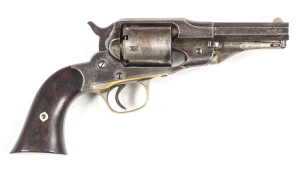 U.S. REMINGTON NEW MODEL POLICE REVOLVER: Factory conversion to 38 R/F; 5 shot non fluted cylinder; 90mm (3 5/8") octagonal barrel; g. profiles with wear to address; retaining 45% original nickel finish with most losses to rhs of action & barrel with trac