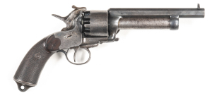 FRENCH LEMAT TWO BARREL PERCUSSION REVOLVER: 42 Cal; 8 shot cylinder; 170mm (6¾") octagonal barrel; g. bore; standard sights; top barrel flat marked COL. LEMAT'S PATENT within a banner with floral tributes to both ends; rhs of top of barrel with s/n 564 &