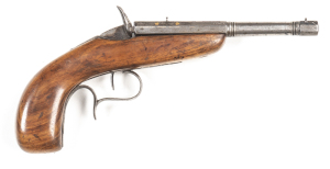 JAMES ROSIER MELBOURNE FLOBERT ACTION SALOON PISTOL: 5mm Flobert; s/shot; 160mm (6 3/8") octagonal to round, 2 stage barrel inscribed J.W.ROSIER MELBOURNE; vg bore; standard sights & silver inlay work to the octagonal section of the barrel; g. profiles, c