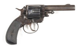 TRANTER ARMY R.I.C. C/F REVOLVER: 442 Cal; 5 shot fluted cylinder; worn down front sight; 442 to rhs of barrel lug; 107mm (4¼") octagonal barrel; fair bore; plain frame with a triangle marked to lhs; slight wear to profiles; dark blue/black finish to all 