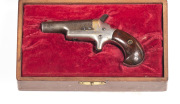 COLT 3RD MODEL THUER DERRINGER: 41 R/F; s/shot; 63mm (2½") round barrel; standard sights; COLT to top of barrel & struck with LONDON proofs; 41 CAL marked to lhs of frame; g. profiles & clear markings; retaining 85% original silver plate finish; g. walnut