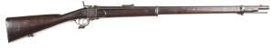 N.S.W. ISSUE ALEXANDER HENRY BREECH LOADING VOLUNTEER RIFLE: 450/577 Cal; s/shot; 33¼" barrel; g. bore; standard sights & fittings; barrel marked HENRY'S PATENT RIFLING; rhs of action marked W.R.A. & A CO & dated 1871; obverse side HENRY'S PATENT; g. prof