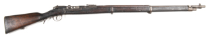 PORTUGUESE MODEL 1886 KROPATSCHEK INFANTRY B/ACTION SERVICE RIFLE: 8x60R Cal; 8 shot tubular mag; 32.5" barrel; f. bore; standard sights & fittings; receiver side rail marked E W.F.G. STEYR 1886, also the CYPHER of KING LUIS I 1861-1889 M1886; g. profiles