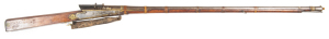 GOLD DAMASCENED INDIAN TORADOR MATCHLOCK MUSKET: 22 bore; 42½" round damascus barrel with decorative flared muzzle & breech, integral pan with cover; standard serpentine type lock with side plates of polished steel including pricker holder; exc. cond full