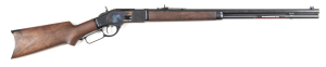 RE-INTRODUCED WINCHESTER MODEL 1873 L/A SPORTING RIFLE: 45 Colt; 10 shot mag; 24" octagonal barrel; fine unfired bore; standard sights with WINCHESTER MODEL 1873 & CALIBRE COLT 45 to lhs of barrel flat, obverse side MADY BY MIROKU-JAPAN IMPORTED BY CA CO 