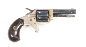 COLT NEW LINE MODEL 2 R/F REVOLVER: 22 Cal; 7 shot; long fluted cylinder; 57mm (2¼") barrel; f. bore; standard sights & 2 line HARTFORD address to barrel; plain frame with spur trigger; g. profiles & clear markings; retaining 75% orig blue finish to barre