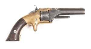 SMITH & WESSON MOD 1 6TH TYPE R/F REVOLVER: 22 short; 7 shot non fluted cylinder; 80mm (3 3/16") barrel; fair bore; standard sights & one line S&W address; plain frame with spur trigger & si+B545de plate; g. profiles & clear address; blue/grey finish to b