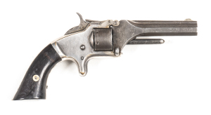 SMITH & WESSON MOD 1 SECOND ISSUE R/F REVOLVER: 22 short; 7 shot non fluted cylinder; 80mm (3 3/16") barrel; fair bore; standard sights & one line S&W address; plain frame with spur trigger; g. profiles & clear markings; retaining 95% silver plate finish 