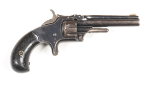 SMITH & WESSON MOD 1 THIRD ISSUE R/F REVOLVER: 22 short; 7 shot fluted cylinder; 80mm (3 3/16") barrel; g. bore; standard sights & one line S&W address; plain frame with spur trigger; back strap inscribed T.T.BAKER 88 FLEET STREET LONDON; g. profiles & cl