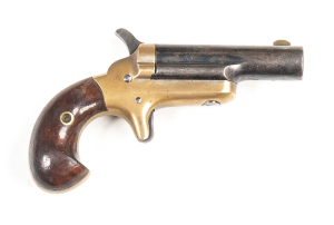 COLT 3RD MODEL TOP BREAK R/F DERRINGER: 41 R/F; 63mm (2½") barrel; s/shot; standard sights & COLT to top of barrel & struck with LONDON proofs; Rampant Colt Trademark & the letter C. to the lhs of bronze frame; g. profiles, clear markings & Trademark; thi