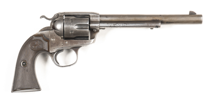 COLT BISLEY C/F REVOLVER: 32 WCF; 6 shot fluted cylinder; 190mm (7½") barrel; f to g bore; standard sights & HARTFORD barrel address; COLTS PATENTS & Rampant Colt Trademark to lhs of frame; BISLEY MODEL 32 WCF to lhs of barrel; g. profiles with slight wea