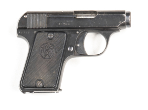 BAYARD MOD 1930 S/A POCKET PISTOL: 6.35 Cal; 7 shot mag; 55mm (2 1/8") barrel; g. bore; standard sights, slide address & markings; retaining 95% blue finish; g. original Bayard black plastic grips; gwo & cond. #16736 Pre'47 L/R