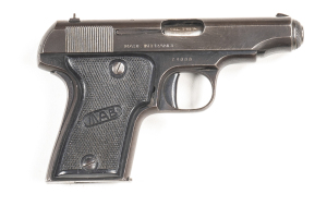 FRENCH MAB MODEL C S/A POCKET PISTOL: 7.65 Cal; 8 shot mag; 80mm (3 1/8") barrel; g. bore; standard sights, slide address & markings; g. profiles & clear markings; retaining 80% original blue finish, the balance plum; vg MAB black plastic grips; gwo & con