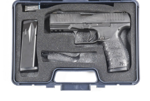 WALTHER MPD PPQM2 S/A PISTOL: 45 ACP; 12 shot mag; 102mm (4") barrel; "new" unfired bore; standard sights, fittings, frame address & Cal markings; polymide grip & frame; steel slide with a black matt finish; pistol is "new" in a Walther carry case with sp