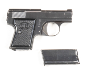 ITALIAN BERNADELLI MOD. WTP S/A POCKET PISTOL: 22 Cal; 6 shot mag; 51mm (2") barrel; vg bore; standard sights, address & Cal markings to slide; sharp profiles; retaining 97% original blue finish with rub marks to the barrel; exc black chequered grips; gwo