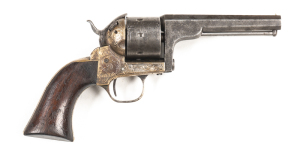 D. MOORES PATENT BELT REVOLVER: 32RF; 7 shot non fluted cylinder; 108mm (4¼”) octagonal barrel; f. bore; standard sights & one line D.MOORE PATENT SEPT 18TH 1860; scroll engraved brass frame with traces of original nickel finish remaining; 80% nickel to 