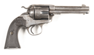 COLT BISLEY S.A.A. C/F REVOLVER: 32 WCF: 6 shot fluted cylinder; 121mm (4¾") barrel; g. bore; standard sights & 2 line HARTFORD address; COLTS PATENT & Rampant Colt Trademark to lhs of frame; slight wear to profiles & address; silver grey finish to all me