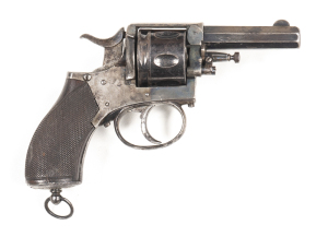 FRANZ KENNER KOLN C/F BULLDOG TYPE REVOLVER: 380 Cal; 6 shot non fluted cylinder; 72mm (2 7/8") oct barrel; f to g bore; std sights; g. profiles & clear markings; retaining 70% blue finish to cylinder & barrel, the balance a soft grey; vg chequered walnut