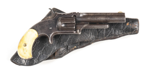 SMITH & WESSON MODEL 1½ SECOND ISSUE R/F REVOLVER: 32 RF; 5 shot fluted cylinder; 89mm (3½") barrel; f. bore; standard sights & one line S&W address to top barrel flat; g. profiles & clear address; plain frame with spur trigger; revolver has an overall bl