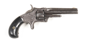 SMITH & WESSON MOD 1 THIRD ISSUE R/F REVOLVER: 22 short; 7 shot fluted cylinder; 82mm (3¼") barrel; g. bore; standard sights & one line barrel address; plain frame with spur trigger; blue/grey finish to barrel & cylinder; silver grey to frame & back strap