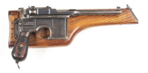 GERMAN C96 SMALL RING RED NINE S/A SERVICE PISTOL: 9MM; 10 shot mag; 140mm (5½") barrel; f to g bore; standard sights; MAUSER address to the breech & rhs of frame; 1920 date to lhs of frame; g. profiles, clear address & markings; retaining 75% original bl