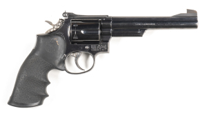 SMITH & WESSON MOD 19-4 C/F REVOLVER: 357 Magnum; 6 shot fluted cylinder; 153mm (6") barrel; vg bore; standard sights; S&W & Cal markings to barrel; S&W address & MADE IN USA to rhs of frame; retaining 98% original blue finish with a slight drag mark to t