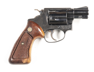 SMITH & WESSON MOD 36 C/F REVOLVER: 38 S&W; 5 shot fluted cylinder; 47mm (1 7/8") barrel; vg bore; standard sights, S&W & 38 S&W SP to barrel; Trademark to lhs of frame, MADE IN USA & address to rhs of frame; vg profiles & clear markings; retaining 90% or