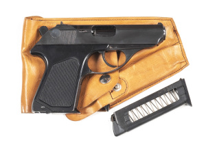 RUSSIAN PSM KGB S/A PISTOL: 5.45x18MM; 8 shot; 85mm (3 3/8") barrel; vg bore; standard sights; TULA mark to rhs of slide; sharp profiles & clear markings; retaining all original blue finish; exc black reeded plastic grips; gwo & exc cond. Comes with cham