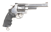 SMITH & WESSON MODEL 629-8 C/F STAINLESS STEEL REVOLVER: 44 Mag; 6 shot fluted cylinder; 150mm (5 7/8") barrel; exc bore; standard sights; barrel markings with Trademark to lhs of frame & MADE IN USA & address to rhs; sharp profiles & clear markings; revo