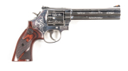 SMITH & WESSON MOD 686-6 C/F REVOLVER: 357 Magnum; 6 shot fluted cylinder; 150mm (5 7/8") barrel; exc bore; standard sights with S&W 357 MAGNUM to lhs of barrel & SMITH & WESSON to rhs; revolver is in high polish with small sections of foliate engraving t