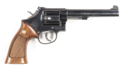 SMITH & WESSON MOD 14 K-38 MASTERPIECE C/F REVOLVER: 38 S&W Special; 6 shot fluted cylinder; 150mm (5 7/8") barrel; vg bore; standard sights; S&W & Cal markings to barrel; Trademark, MADE IN USA & address to rhs of frame; sharp profiles & clear markings;