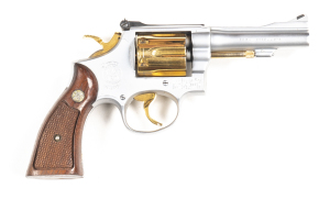 SMITH & WESSON K38 COMBAT MASTER PIECE MODEL 15 C/F REVOLVER: 38 S&W Special; 6 shot; 102mm (4") barrel; vg bore; standard sights, S&W & Cal markings to barrel; Trademark, MADE IN USA & address to rhs of frame; sharp profiles & clear markings; revolver ha