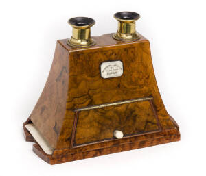 CARPENTER & WESTLEY (Regent Street, London): stereoscopic viewer, burr walnut veneered with inset maker's label.